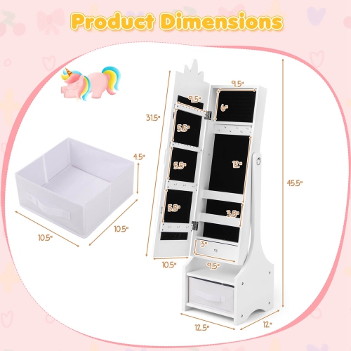 Armoire à bijoux pour enfants avec tiroir à miroir pleine longueur à 2 angles d'inclinaison ajustables de Costway
