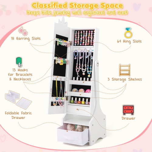 Armoire à bijoux pour enfants avec tiroir à miroir pleine longueur à 2 angles d'inclinaison ajustables de Costway