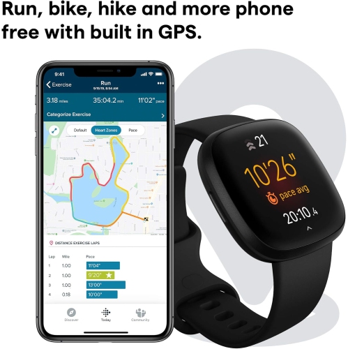 Remis à neuf - montre intelligente Versa 3 de Fitbit avec GPS - Noir