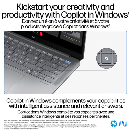 Portable écran tactile 14 po gén. IA OmniBook Ultra de HP - Argent météore
