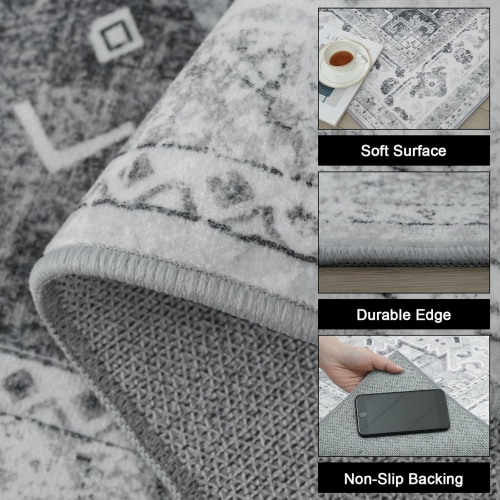 4' x 6' Area Rugs for Living Room Distressed Grey Bedroom Rugs, Retro Printed Rugs for Living Room Bedroom Laundry Room, Boho Washable Non-Slip Rugs
