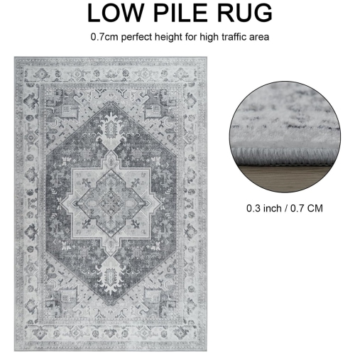 4' x 6' Area Rugs for Living Room Distressed Grey Bedroom Rugs, Retro Printed Rugs for Living Room Bedroom Laundry Room, Boho Washable Non-Slip Rugs