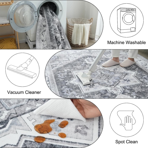 4' x 6' Area Rugs for Living Room Distressed Grey Bedroom Rugs, Retro Printed Rugs for Living Room Bedroom Laundry Room, Boho Washable Non-Slip Rugs