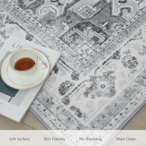 4' x 6' Area Rugs for Living Room Distressed Grey Bedroom Rugs, Retro Printed Rugs for Living Room Bedroom Laundry Room, Boho Washable Non-Slip Rugs