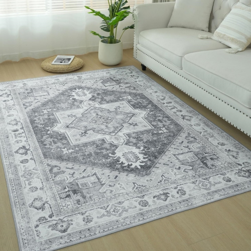 NIERBO  5' X 7' Distressed Medallion Area Rug for Living Room, Vintage Floral Rug Washable Rugs Non-Slip Low Pile Rug for Living Room Bedroom Indoor
