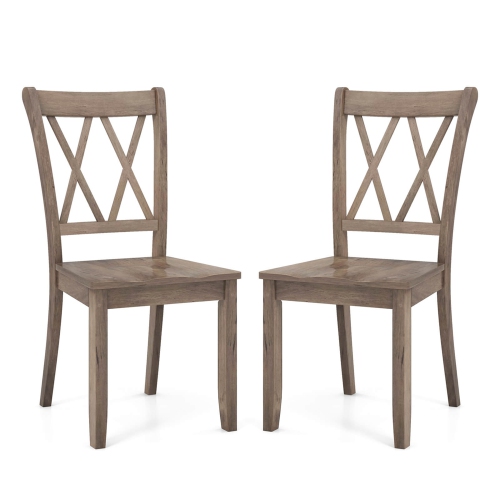 COSTWAY  Wooden Dining Chairs Set Of 2 With Ergonomic Seat Rubber Wood Frame & High Backrest