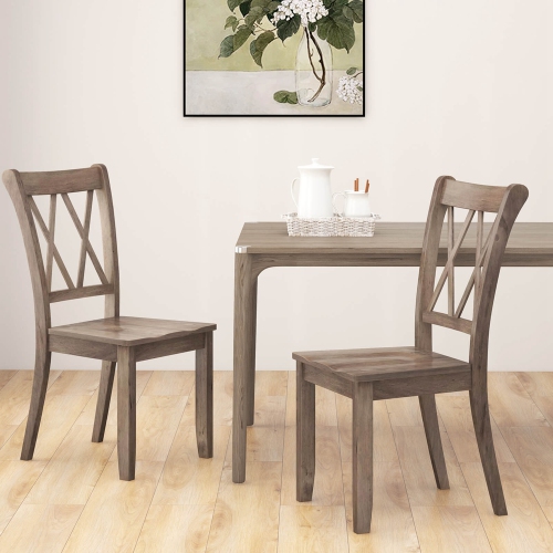 Costway Wooden Dining Chairs Set of 2 with Ergonomic Seat Rubber Wood Frame & High Backrest