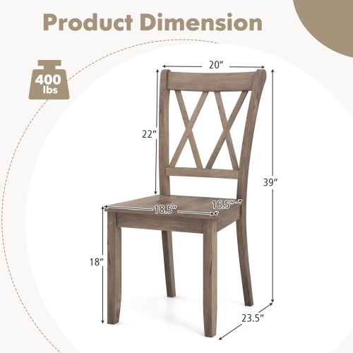 Costway Wooden Dining Chairs Set of 2 with Ergonomic Seat Rubber Wood Frame & High Backrest