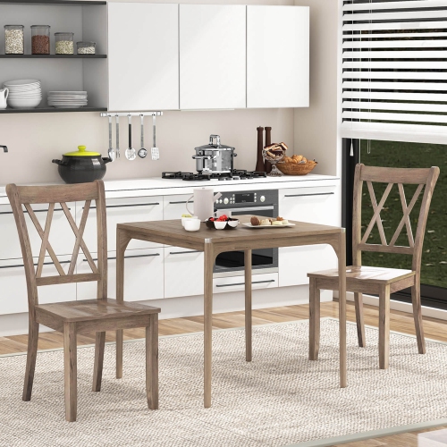 Costway Wooden Dining Chairs Set of 2 with Ergonomic Seat Rubber Wood Frame & High Backrest