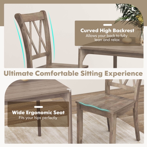 Costway Wooden Dining Chairs Set of 2 with Ergonomic Seat Rubber Wood Frame & High Backrest