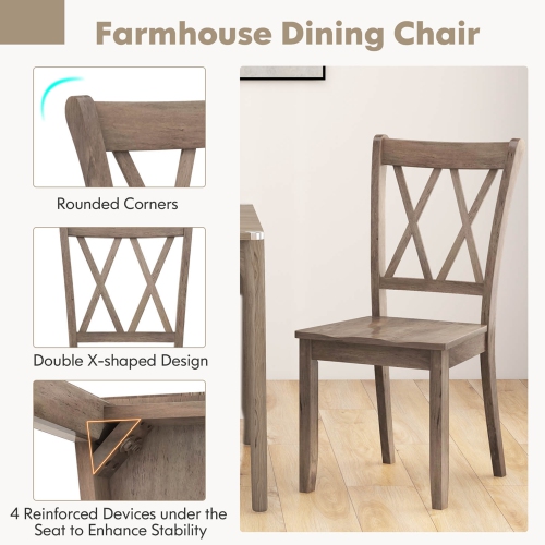 Costway Wooden Dining Chairs Set of 2 with Ergonomic Seat Rubber Wood Frame & High Backrest