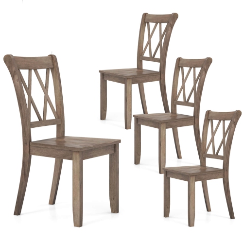 COSTWAY  Wooden Dining Chairs Set Of 4 With Ergonomic Seat Rubber Wood Frame & High Backrest