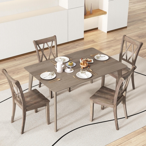 Costway Wooden Dining Chairs Set of 4 with Ergonomic Seat Rubber Wood Frame & High Backrest