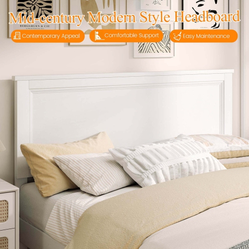 Cadre de grand lit avec lattes pour lit plateforme de Costway, tête de lit haute, pied en bois de caoutchouc, blanc