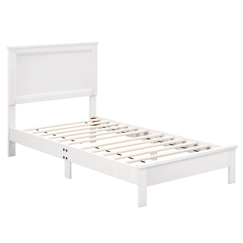 Costway Twin Size Bed Frame Platform Slat High Headboard Bedroom Rubber Wood Leg White