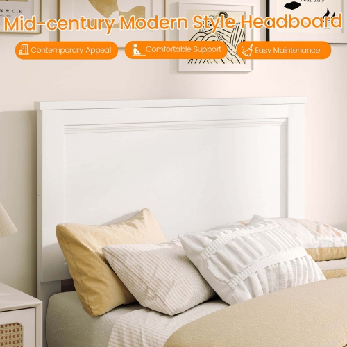 Costway Twin Size Bed Frame Platform Slat High Headboard Bedroom Rubber Wood Leg White