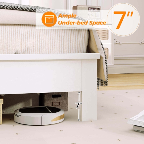 Costway Twin Size Bed Frame Platform Slat High Headboard Bedroom Rubber Wood Leg White