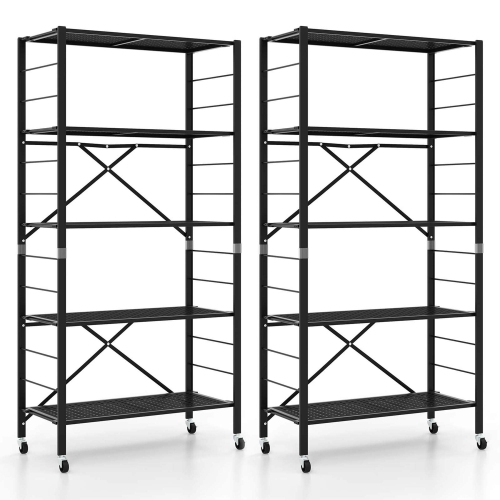 Costway 2 PCS Foldable Storage Shelves Adjustable Collapsible Organizer Rack with Wheels