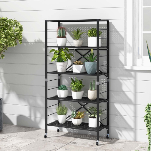 Costway 2 PCS Foldable Storage Shelves Adjustable Collapsible Organizer Rack with Wheels