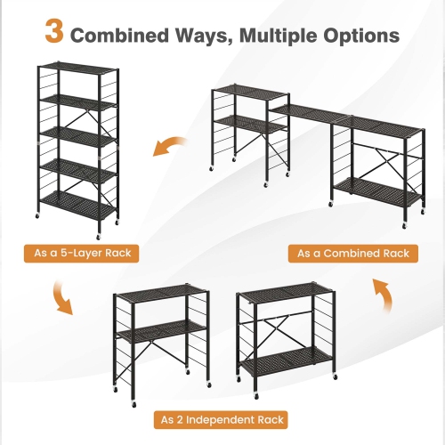 Costway 2 PCS Foldable Storage Shelves Adjustable Collapsible Organizer Rack with Wheels