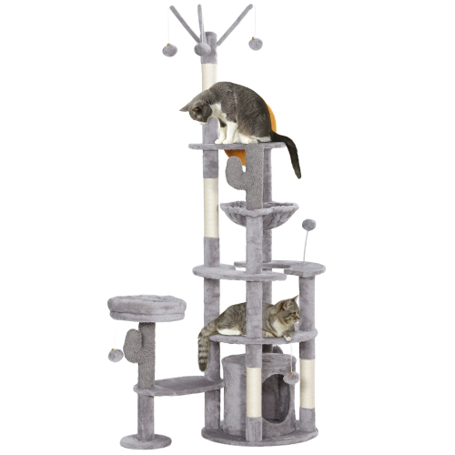 PawHut 71" Tall Cat Tree, Multi-Level Cat Tower for Indoor Cats with Scratching Posts, Sisal Pad, Cat Condo, Bed, Hammock, Platforms, Toy Balls, Cat