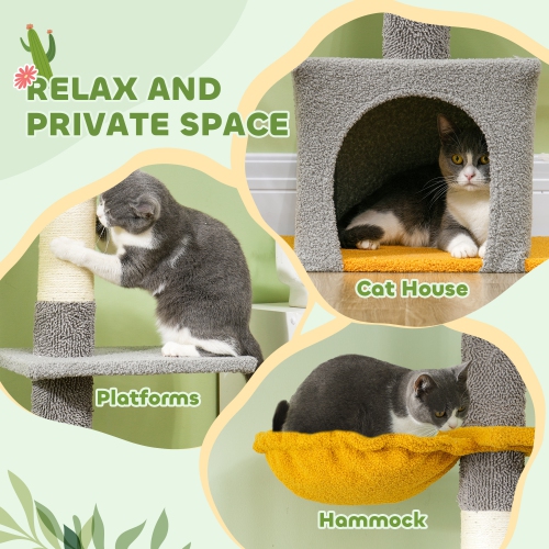 PawHut Floor to Ceiling Cat Tree, Cat Tower with 90.5"-108" Adjustable Height, 5 Tier Activity Centre with Scratching Posts, Hammock, Condo, Toy Ball