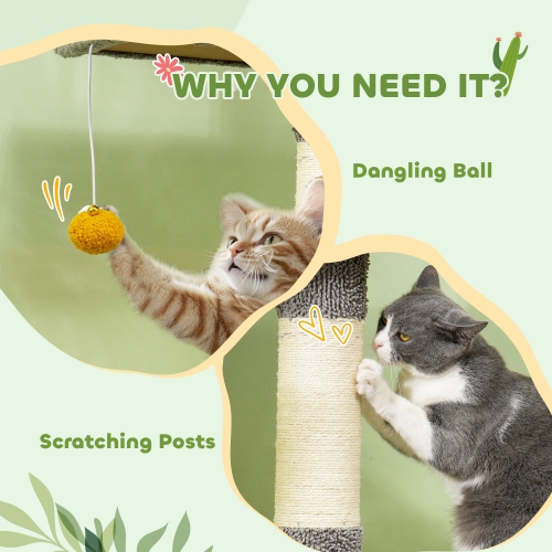 PawHut Floor to Ceiling Cat Tree, Cat Tower with 90.5"-108" Adjustable Height, 5 Tier Activity Centre with Scratching Posts, Hammock, Condo, Toy Ball