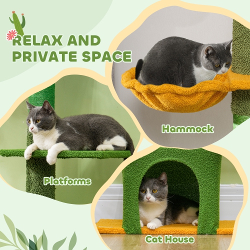 PawHut Floor to Ceiling Cat Tree, Cat Tower with 90.5"-108" Adjustable Height, 5 Tier Activity Centre with Scratching Posts, Hammock, Condo, Toy Ball