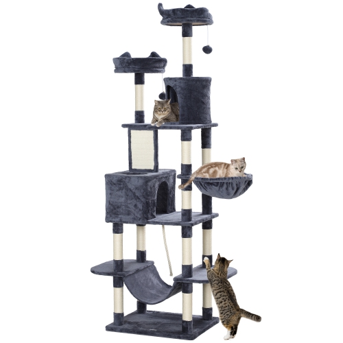 PawHut Cat Tower, 81" Cat Tree for Large Cats Adult w/ Scratching Posts, Scratching Board, Cat Condos, Cat Beds, Hammocks, Jumping Platforms, Toy Bal