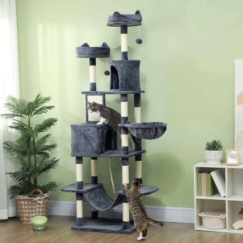 PawHut Cat Tower, 81" Cat Tree for Large Cats Adult w/ Scratching Posts, Scratching Board, Cat Condos, Cat Beds, Hammocks, Jumping Platforms, Toy