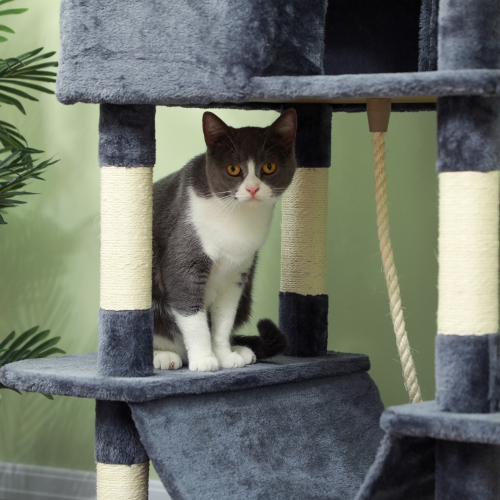 PawHut Cat Tower, 81" Cat Tree for Large Cats Adult w/ Scratching Posts, Scratching Board, Cat Condos, Cat Beds, Hammocks, Jumping Platforms, Toy
