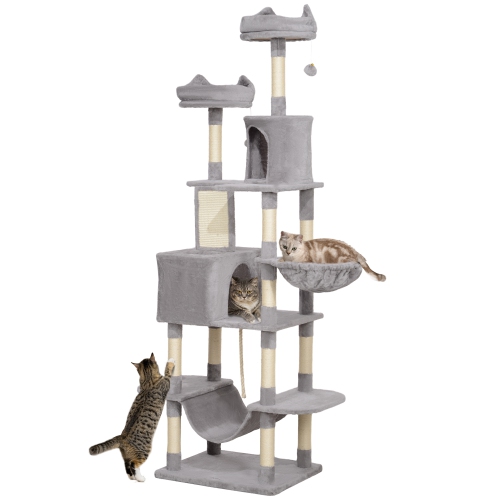 PAWHUT  Cat Tower, 81" Cat Tree for Large Cats Adult W/ Scratching Posts, Scratching Board, Cat Condos, Cat Beds, Hammocks, Jumping Platforms, Toy