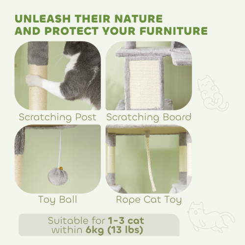 PawHut Cat Tower, 81" Cat Tree for Large Cats Adult w/ Scratching Posts, Scratching Board, Cat Condos, Cat Beds, Hammocks, Jumping Platforms, Toy