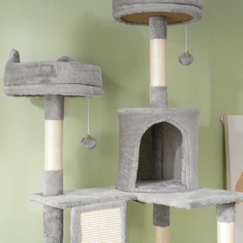 PawHut Cat Tower, 81" Cat Tree for Large Cats Adult w/ Scratching Posts, Scratching Board, Cat Condos, Cat Beds, Hammocks, Jumping Platforms, Toy