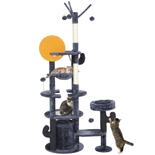 PawHut 71" Tall Cat Tree, Multi-Level Cat Tower for Indoor Cats with Scratching Posts, Sisal Pad, Cat Condo, Bed, Hammock, Platforms, Toy Balls, Cat