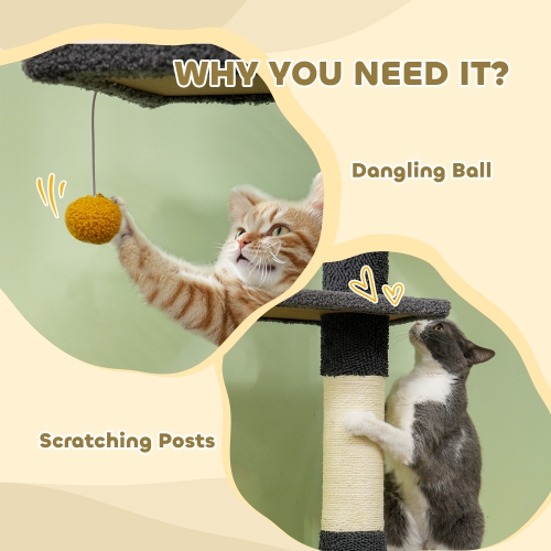 PawHut Floor to Ceiling Cat Tree, Cat Tower with 90.5"-108" Adjustable Height, 5 Tier Activity Centre with Scratching Posts, Hammock, Condo, Toy Ball