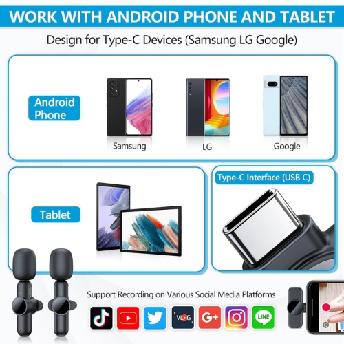 YOULIGHTS 2 Pack Lavalier Microphone Mini Mic 2.4G Ultra-Low Delay Lapel Mic for Video Recording, Vlog, Interview, YouTube, TikTok