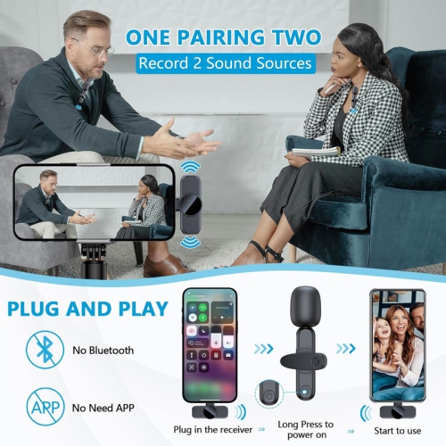 YOULIGHTS 2 Pack Lavalier Microphone Mini Mic 2.4G Ultra-Low Delay Lapel Mic for Video Recording, Vlog, Interview, YouTube, TikTok