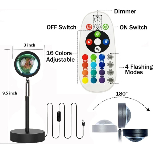 Projecteur de coucher de soleil YOULIGHTS, projecteur de nuit arc-en-ciel coucher de soleil 180° 16 modes à couleur variable 4, Vlog, photographie,