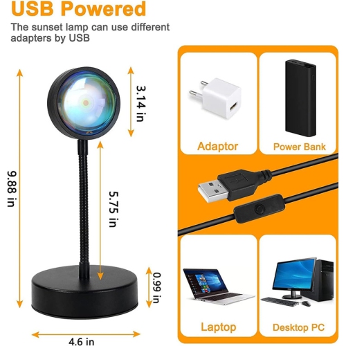 Projecteur de coucher de soleil YOULIGHTS, projecteur de nuit arc-en-ciel coucher de soleil 180° 16 modes à couleur variable 4, Vlog, photographie,