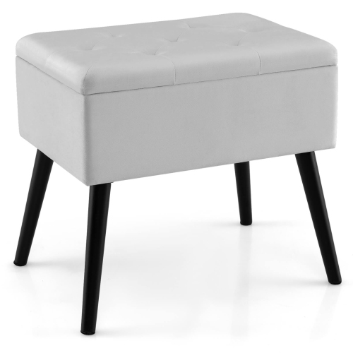 Costway Velvet Vanity Stool Ottoman with Storage Solid Wood Legs Flip-Up Top for Entryway