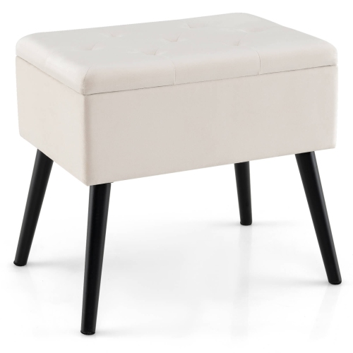 Costway Velvet Vanity Stool Ottoman with Storage Solid Wood Legs Flip-Up Top for Entryway