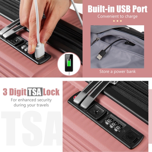 2 PCS Luggage Set 20" Carry-on Suitcase & 14" Cosmetic Case w/ TSA Lock USB Port