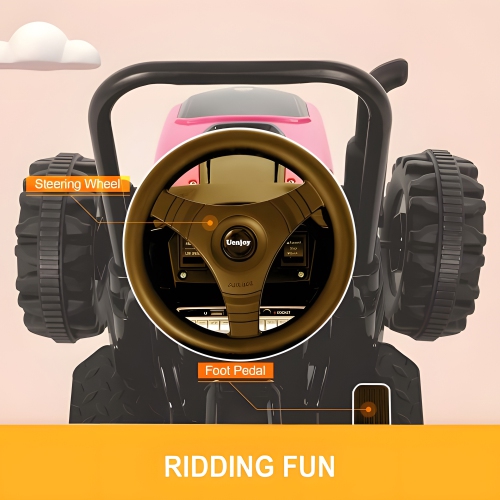 Zoom Buggeez 2024 HL338 6V Kids Electric Ride On Tractor with Detachable Wagon - Pink