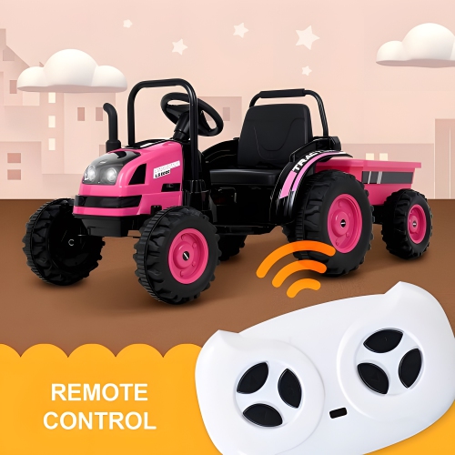 Zoom Buggeez 2024 HL338 6V Kids Electric Ride On Tractor with Detachable Wagon - Pink