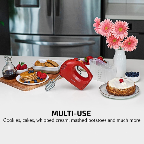 Mélangeur à main électrique portatif à 5 vitesses avec fouet en acier inoxydable et étui de rangement encliquetable, mélangeur compact et léger de