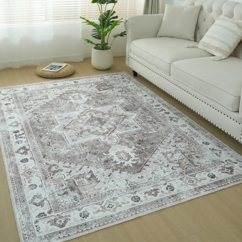 NIERBO  4' X 6' Boho Taupe Area Rug - Vintage Non-Slip Bedroom Rug Living Room Rug Boho Soft Carpet for Dining Room Dorm Outdoor
