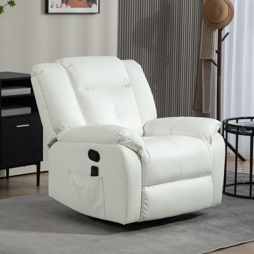 Fauteuil de massage inclinable et vibrant à 8 points de HOMCOM, canapé inclinable manuel en cuir PU, chaise berçante pivotante avec télécommande,