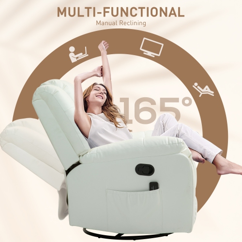 Fauteuil de massage inclinable et vibrant à 8 points de HOMCOM, canapé inclinable manuel en cuir PU, chaise berçante pivotante avec télécommande,