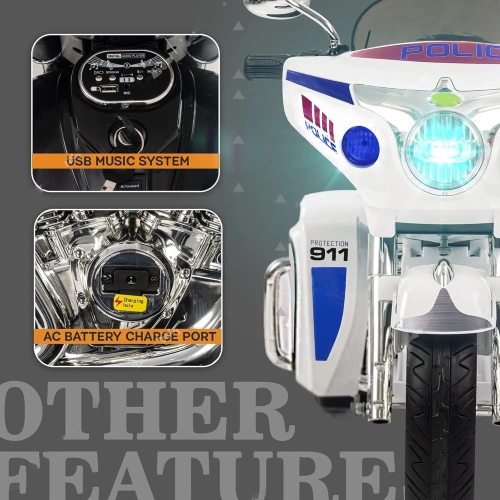 Moto à enfourcher électrique à 3 roues pour enfants R1800 12 V de Zoom Buggeez 2024 NEL - Blanc